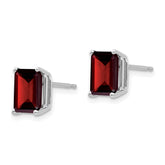 14k White Gold 8x6mm Emerald Cut Garnet earring